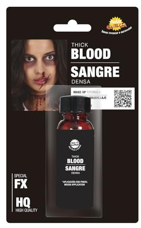 FIESTAS GUIRCA | Bidon de Sang Dense avec Brosse (60 ml) - Maquillage d'Halloween pour Costumes de Terreur et Fêtes Effrayantes - Idéal pour Effets Spéciaux et Cosplay - Rouge