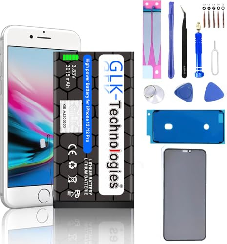 High Power Ersatzakku kompatibel mit Apple iPhone 12 A2172 A2402 A2403 A2404 A2341 A2406 A2407 A2408 GLK-Technologies Battery accu 3015mAh Akku inkl. Werkzeug Set GRATIS Schutzfolien Anti Spy Panzer