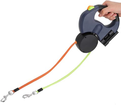 FLEXMAN Dual Einziehbare Hundeleine, Um 360° Drehbar, Automatisch Ausziehbares, Flexibles Zugseil für Hunde und Katzen mit LED Licht, Reflektierendes Nylongewebe für Spaziergänge (Dark Gray)