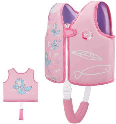 Chaleco de natación OSHYLE para niños pequeños, Chaleco Flotante con Correa de Seguridad, Ayuda a la flotabilidad (AI-MER, S(1-3))