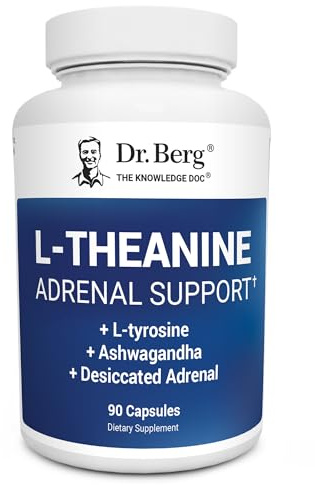 Dr. Berg L-Theanine 200mg - Includes Zinc, Copper, L-Tyrosine, & Ashwagandha – L-Theanine Supplement Adrenal Support - for Relaxation, Stress Relief, and Mental Clarity* – 90 Gelatin Capsules