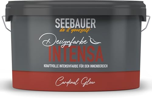 SEEBAUER diy Intensivfarbe INTENSA Rot 2,5L (Cardinal Glow) Edelmatte Wandfarbe Dunkelrot - Innenfarbe sehr hohe Deckkraft - Matt, Abwaschbar und Tropffrei