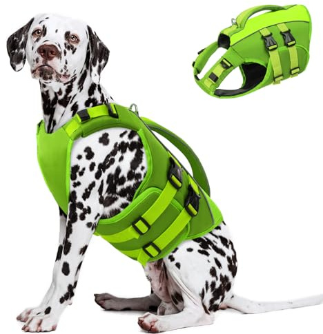 Qeenmore Gilet de Sauvetage pour Chien Taille XL - Vert, Ripstop, Réglable, avec D-Ring, Flottabilité Supérieure, pour Chiens Grands