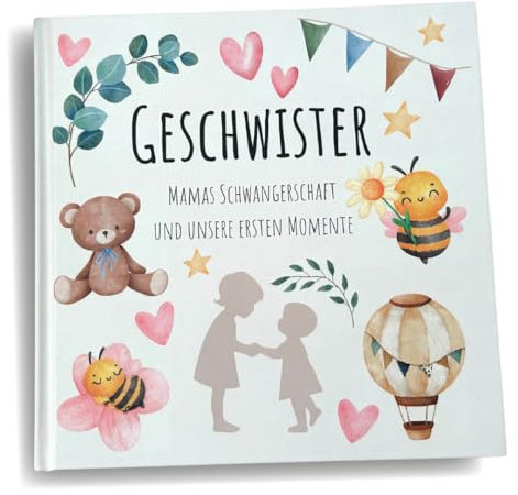 Geschwister Buch | Mamas Schwangerschaft | Schwangerschaftstagebuch für die älteren Geschwister | Erinnerungsalbum für Geschwister | 92 Seiten | 21 x 21cm