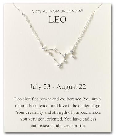 Philip Jones Leo Star Sign Zodiac Constellation Necklace and Quote Card with Zircondia® Crystals