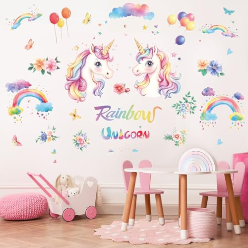 SHUHCING Wandtattoo Einhorn, Wandaufkleber Regenbogen, Selbstklebend Wandsticker für Spielzimmer Kinderzimmer Babyzimmer Mädchen