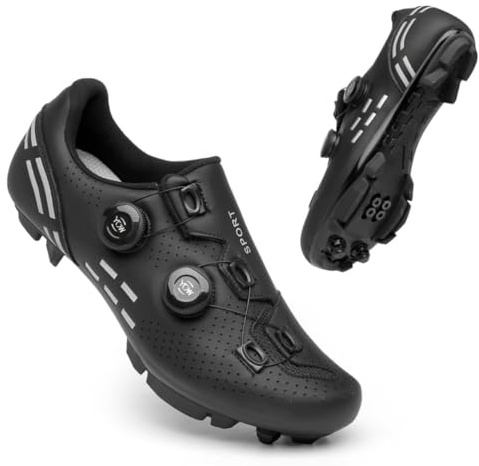 Cycling Shoes Mens Road MTB Cycling Shoes SPD-SL Compatible with Peloton Bike Indoor Outdoor Road Bike Riding Shoes Men's & Women's Black (Black-MTB,3.5)