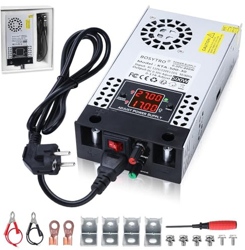 BOSYTRO Upgraded Alimentation réglable 0-30V 0-17A 500W Transformateur 5v 12v 24v 30v alimentation électrique pour bande LED, CCTV, imprimante 3D, radio, caméra, laboratoire