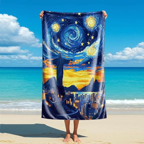 LSHBGV Starry Night Rio de Janeiro bedrucktes Strandtuch – Mikrofaser-Strandtuch, inspiriert von der Sternennachtansicht von Rio, Brasilien, weich (Stil 2,140 x 70 cm)