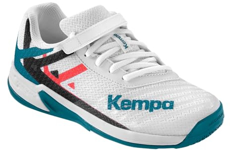 Kempa Wing 2.0 Junior, Zapatillas de Balonmano Unisex niños, Blanco/Rojo/Negro, 29 EU