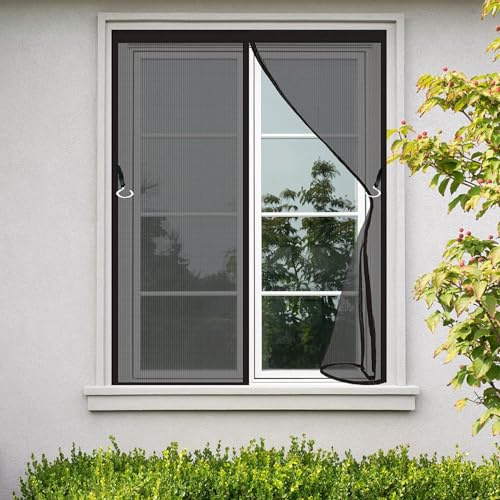 Moustiquaire sur Mesure 102 x 127 cm Moustiquaire Fenêtre Magnétique Auto-Adhésive et Sans Perçage Indéchirable Filet de Fenêtre pour Balcon Salon Patio, Noir
