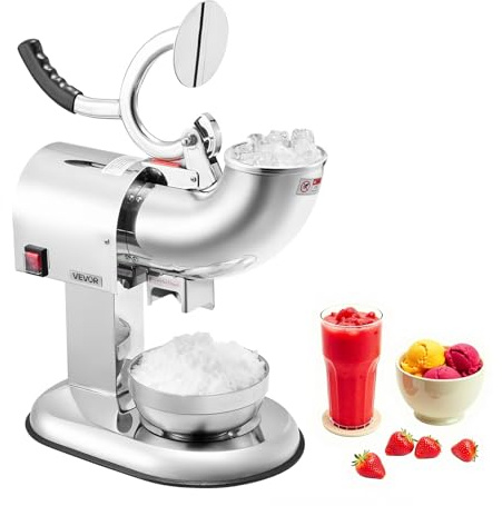 VEVOR Ice Crusher Machine, 440lbs Per Hour Electric 4 Blades Snow Cone Maker, All Stainless Steel Shaved Ice Machine with Bowl and Cover, 350W 1400RPM Ice-Shaver for Home and Commercial Use, Silver