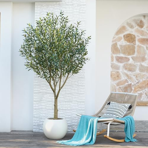 VeriNatural Artificial Olive Tree 7FT Tall Fake Tree - 3066 Leaves Faux Olive Trees with UV Resistant - Faux Plants Indoor Outdoor with Natural Wood Trunk for Home Room Office Decor Pottery