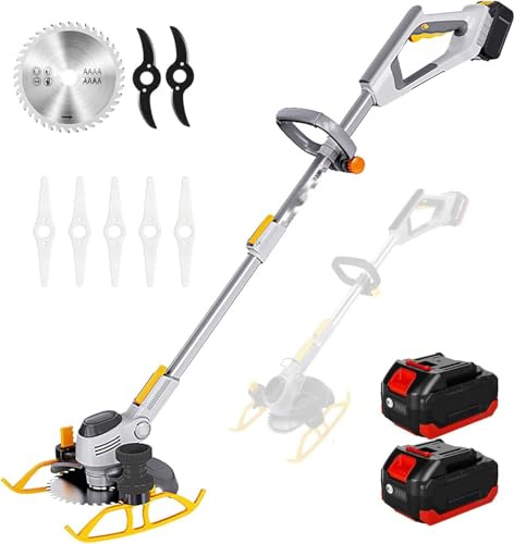 Electric Weed Wacker Cordless Trimmer, Portable Brush Cutter with LCD Power Display, 3-in-1 Battery Operated Trimmer for Yards and Gardens