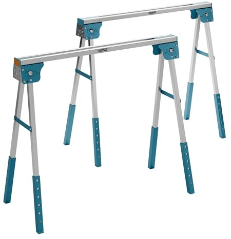 Arrows UK ARFSH Folding Sawhorse Pair - Heavy-Duty Adjustable Trestles with Timber Hooks & Non-Slip Feet - Portable Workbench Supports for DIY, Construction & Trade Use - UK Engineered