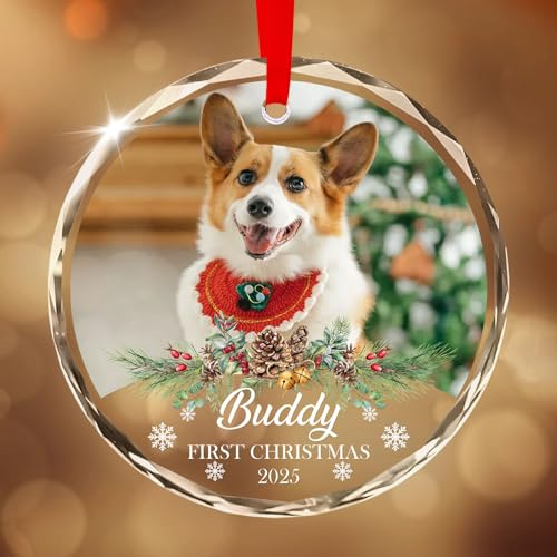 Personalised Dog Christmas Photo Ornaments | Crystal Dog Cat Memorial Gift, Ornament for Trees Decorations, Puppy Cat Keepsake Gifts Lover