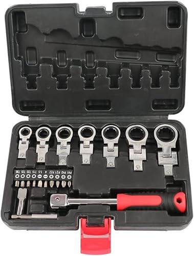 LSQCSN 20 Pcs Flex Head Ratchet Wrench Set, 8mm-19mm Changeable Torx Head Wrench Ratchet Screwdriver Multi Tool Set with Case