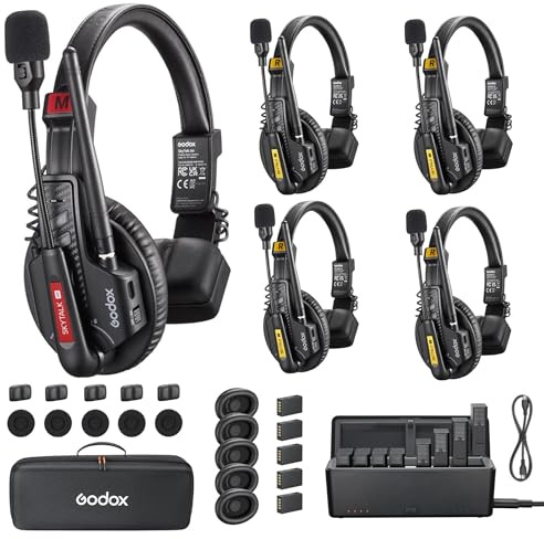 GODOX SKYTALK AIR 5S Wireless Intercom Headset System 2.4GHz Full Duplex | Wireless Headset with 1640FT/500M Range ENC Noise Cancellation Real-time Monitoring Communication System