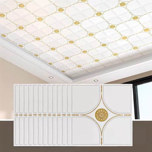 Vibeo Fliesenaufkleber Einfache Selbstklebende Deckenplatten 30 x 30 cm, Glänzende Selbstklebende Zuschneidbar, Platten zum Verkleben für Die Deckenverkleidung(Style A,20 pcs)
