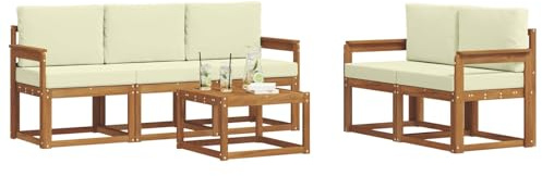 vidaXL Outdoor-Sofagarnitur mit Kissen 6 pcs Natur und Creme, Outdoor-Sofa, modernes Modul-Design, Lounge-Set für Terrassen, strapazierfähige Gartenmöbel für den Outdoor-Komfort