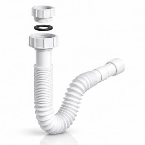 Sifon Tubo Flexible Extensible Universal para Lavabo Fregadero Cocina Desague 1 1/4 y 1 1/2 Salida 32 40 mm Tubo Ajustable Antiolor Bide Baño Instalacion Rapida PVC Resistente