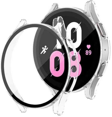 Techsuit für Samsung Galaxy Watch4 und Watch5 44mm Hülle und Displayschutz mit Gehärtetem Glas, HD Klarheit, Volle Abdeckung, Kratzschutz, Defense360 Pro, Transparent