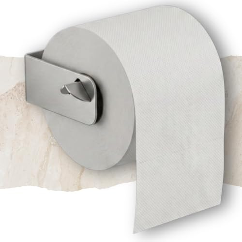 Toilettenpapierhalter aus Edelstahl – Klopapierhalter ohne Bohren – Klorollenhalter zum Kleben – Sicherer Halt an der Wand – Zeitloses Design – Made in Europa