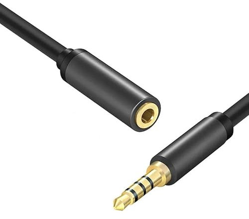 CABLEPELADO Cable alargador Jack 3.5 mm con microfono 4 Pines | Alargador Auriculares 3.5mm | Macho a Hembra | Compatible con PS5 / PS4, Cascos, Altavoz, PC, Móvil | Negro | 2 metros