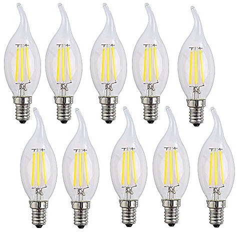 OUGEER 10 Stück E14 4w LED Kerze Lampe, AC 220-240V, 400lm, kaltweiß 6500K,Nicht dimmbar Edison Flame Tip-C35 LED Kerze Birne, 40W Halogen Glühbirne Äquivalent