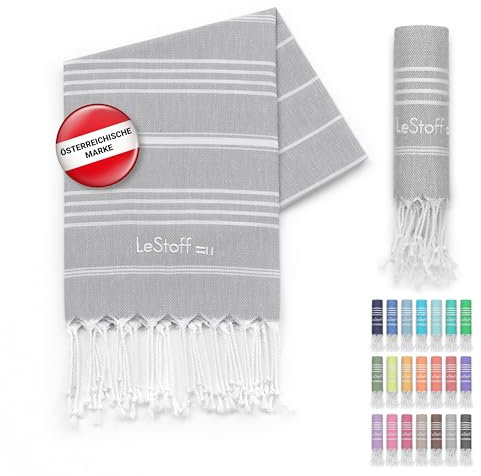 LeStoff Premium Hamamtuch 50 x 100 cm – 100% Bio-Baumwolle, Vorgewaschen, Nachhaltig, Leicht, Kompakt, Saugstark & Schnelltrocknend - Handtuch für Bad, Gäste, Gesicht, Sport, Reise, Camping (Grau)