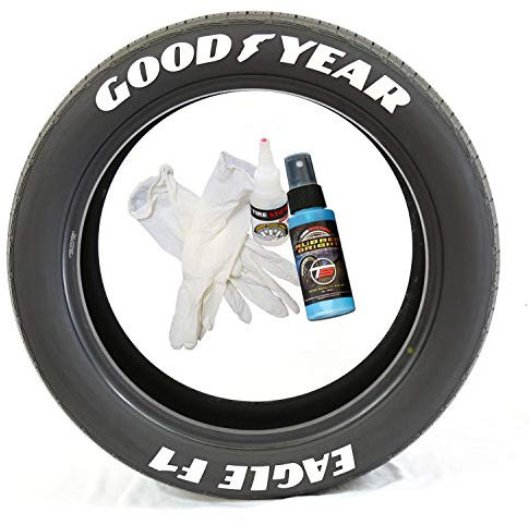 Tire Stickers Goodyear Eagle F1 - DIY Permanent Rubber Tire Lettering Kit with Glue & 56.7 g Touch Up Cleaner / 19-21 Inch Wheels / 1.00 Inches/White 8 Pack