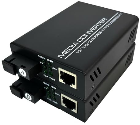Convertidor de Medios Ethernet Gigabit Convertidor de Fibra Monomodo de 10/100/1000 Mbps Conversor de Medios de Fibra con Un Solo Puerto RJ45, SC, Fuente de Alimentación Externa de 5 V, 2 Paquetes