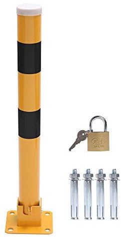 TOPWAY Bolardo de Bloqueo de Espacio para Estacionamiento de Automóviles Bloqueable Plegable Poste de Barrera de Parking de Coche, Amarilla y Negro, 60cm de Altura (Económico)