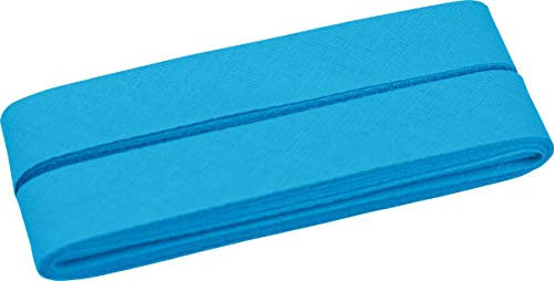 Unifarbenes Schrägband, Baumwolle, vorgefalzt, 20 mm breit - 10 Meter Länge, Türkis