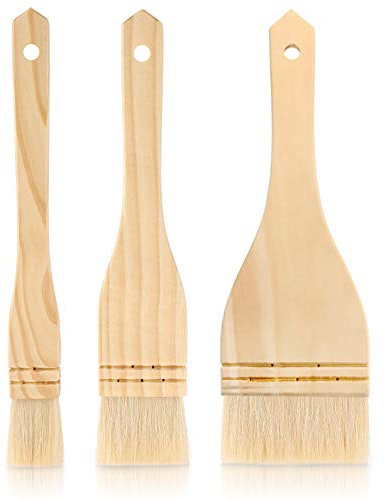3 Pièces Set de Pinceaux Plats de Hake Pinceau de Peinture de Hake Brosses de Peinture Brosse de Lavage en Poils de Mouton pour Aquarelle, Lavage, Céramique et Poterie