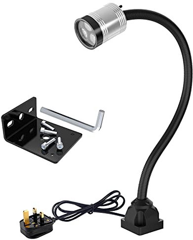 Led Work Light 9W 230V 500mm Flexible Gooseneck Screw Fixed Base, for CNC Lathe Industrial Machine Tool, (UK Plug)