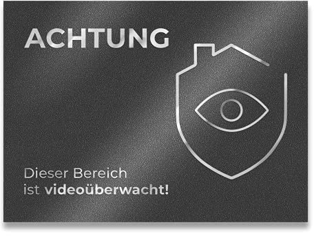 Metzler Edelstahl Hinweisschild in Eisenglimmer - Türschild ACHTUNG Dieser Bereich ist videoüberwacht - Pulverbeschichtet DB703 matt - Selbstklebend - Größe: 11 x 8 cm