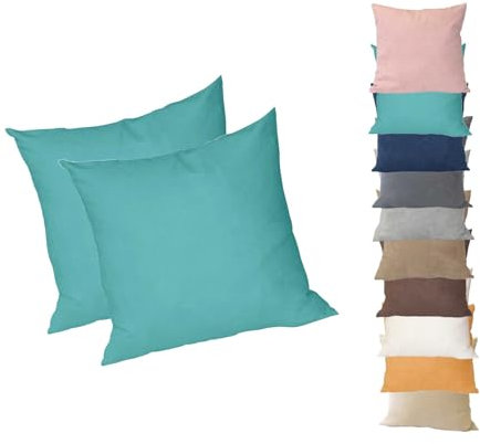 Moon 2er Pack Kissenhüllen, Kissenbezüge, Dekokissen, Zierkissenbezüge ca. 60x60 cm in edler Wildleder Optik Alcatraz (Petrol)