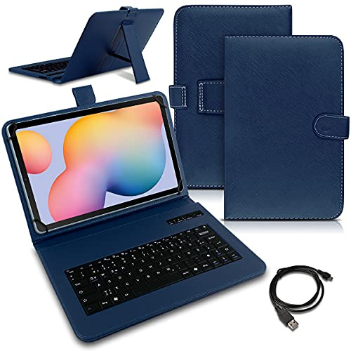 NAUCI Tablet Hülle kompatibel für Samsung Galaxy Tab S6 Lite Tasche Tastatur Bluetooth Keyboard QWERTZ Schutzhülle Cover Standfunktion Schutz Case, Farben:Blau
