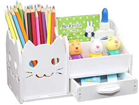 Schreibtisch Organizer Stiftehalter Weiß Schreibwaren Aufbewahrung Organizer aus Holz für Stifte für Haftnotiz für Make-up Pinsel für Kleine