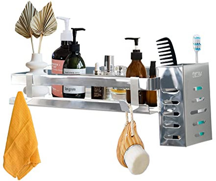 Mensola Doccia Senza Foratura,1 Pezzi Porta Shampoo Doccia,1 Pezzi Cestini Portaoggetti Appesi,THUOHBOVA Mensole Bagno Doccia SUS 304 Acciaio Inox, con 2 Ganci, Argento Lucido