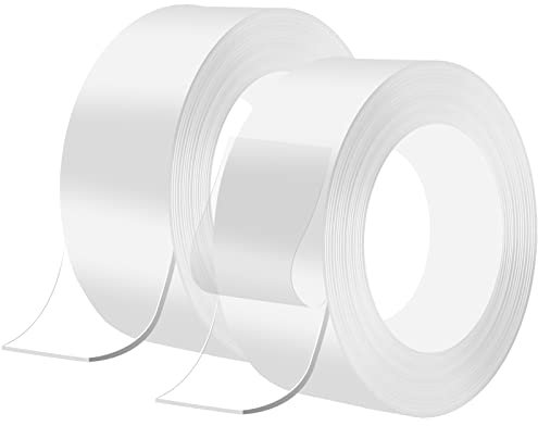 SLETIE 2 Pack Nano Double Sided Tape, 3m x 2cm x 1mm Multi-Functional Transparent Reusable Nano Adhesive Tape, Washable Traceless Strong Gel Tape for Carpet, Photos Wall, Posters, Kitchen, Party