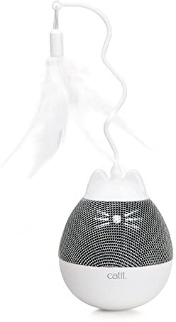 Pixi Spinner - Leckereienspender, Snackspender, interaktives Spielzeug für Katzen, in Weiß & Grau