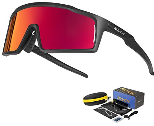 SCVCN Polarisierte Radfahrerbrille Sonnenbrille mit 3 Austauschbaren Gläsern für Männer Frauen Laufen Volleyball Tennis Autofahren Angeln Softball Bergsteigen Golf Wandern HD Hochkontrastlinsen 01