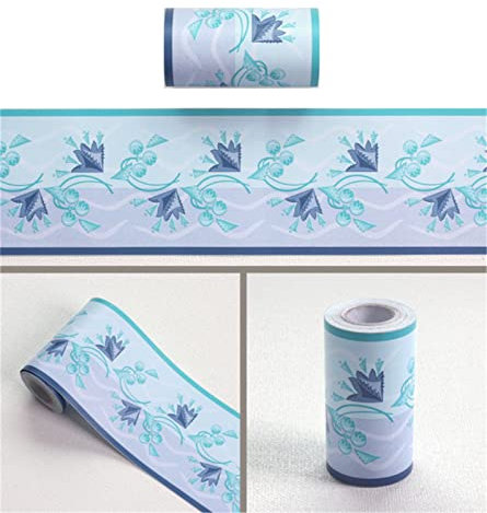 Guest Ruyunlai Selbstklebende Wandaufkleber Grenze 10cm X 1000cm, Tapetenbordüre Selbstklebend Bordüre, Wasserdichte Wandbordüre für Zuhause Büro Hotel DIY Dekoration blaue lila Lengblume