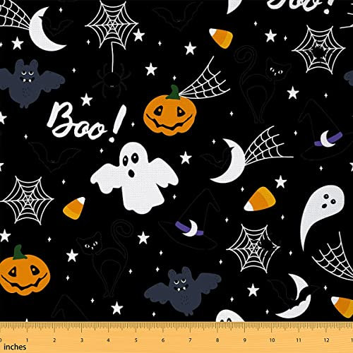 Fröhliches Halloween Material Stoff Meterware Kürbis Geist Polsterstoff Niedlicher Karikatur Fledermaus Spinnennetz Dekorstoff Meterware Mond Stern Gespenstisch Stoff Drinnen Draußen 92 x 150 (HxB)