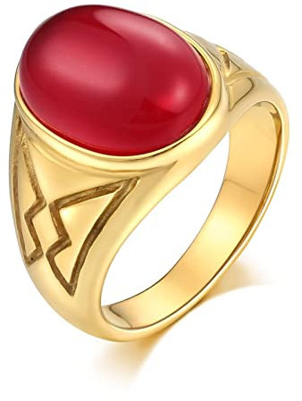 Whoiy Partnerring Rot, Siegelring Personalisieren 15mm Edelstahl Punk Ringe Männer Ovales Kreuz Opal Ringgröße 65 (20.7) Gravierbar