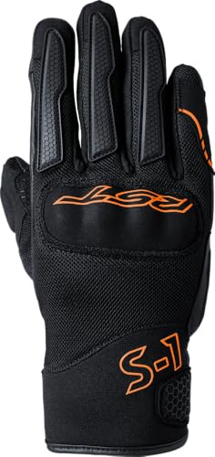 RST S1 Mesh CE Mens Vented Summer Motorcycle Gloves (Black, Orange, M)