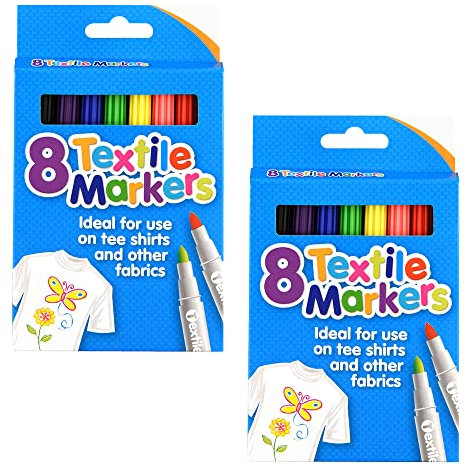 1ABOVE Textile Fabric Markers with 4.8mm bullet brush tips for White T-Shirt Design Canvas Bags Shoes, Arts and Crafts Fabric Paint for Adults- 8 Assorted Colours (16)