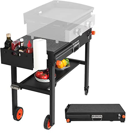 Daintyso Tragbarer Blackstone Grillständer Grilltisch 43,2 cm / 55,9 cm Grillwagen Pizzaofenständer Ninja Grillständer Outdoor Universal Faltbarer BBQ mit Rädern Doppelregal Caddy Kochen Camping